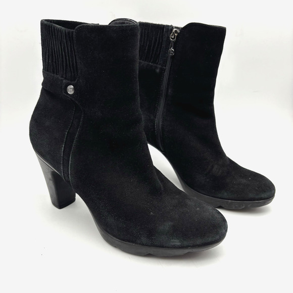 BLONDO 'Loann' Black Suede Leather AquaProtect Block Heel Zip Up Ankle Boots 8M - Picture 4 of 16
